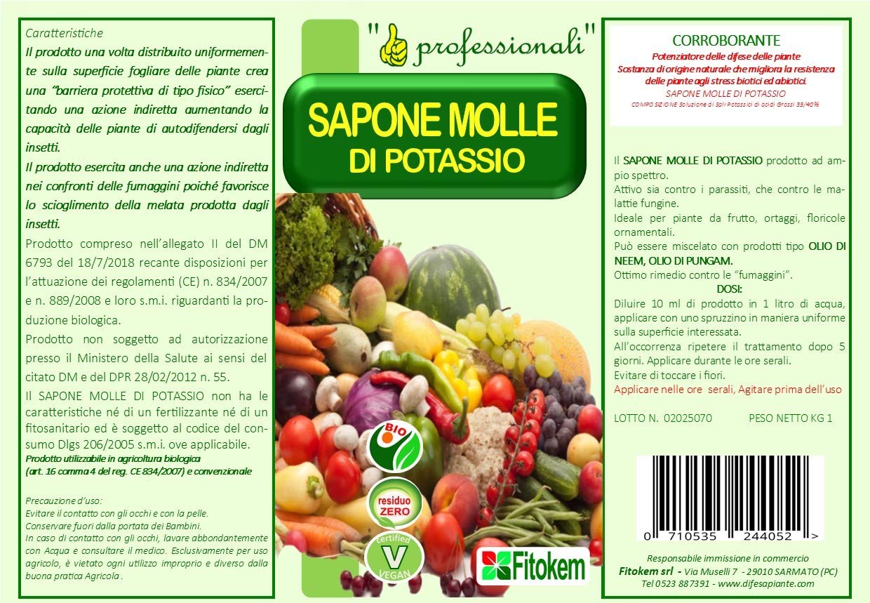 Sapone molle di potassio - 1 litro per orto e frutta corroborante Lava Melata - FITOKEM